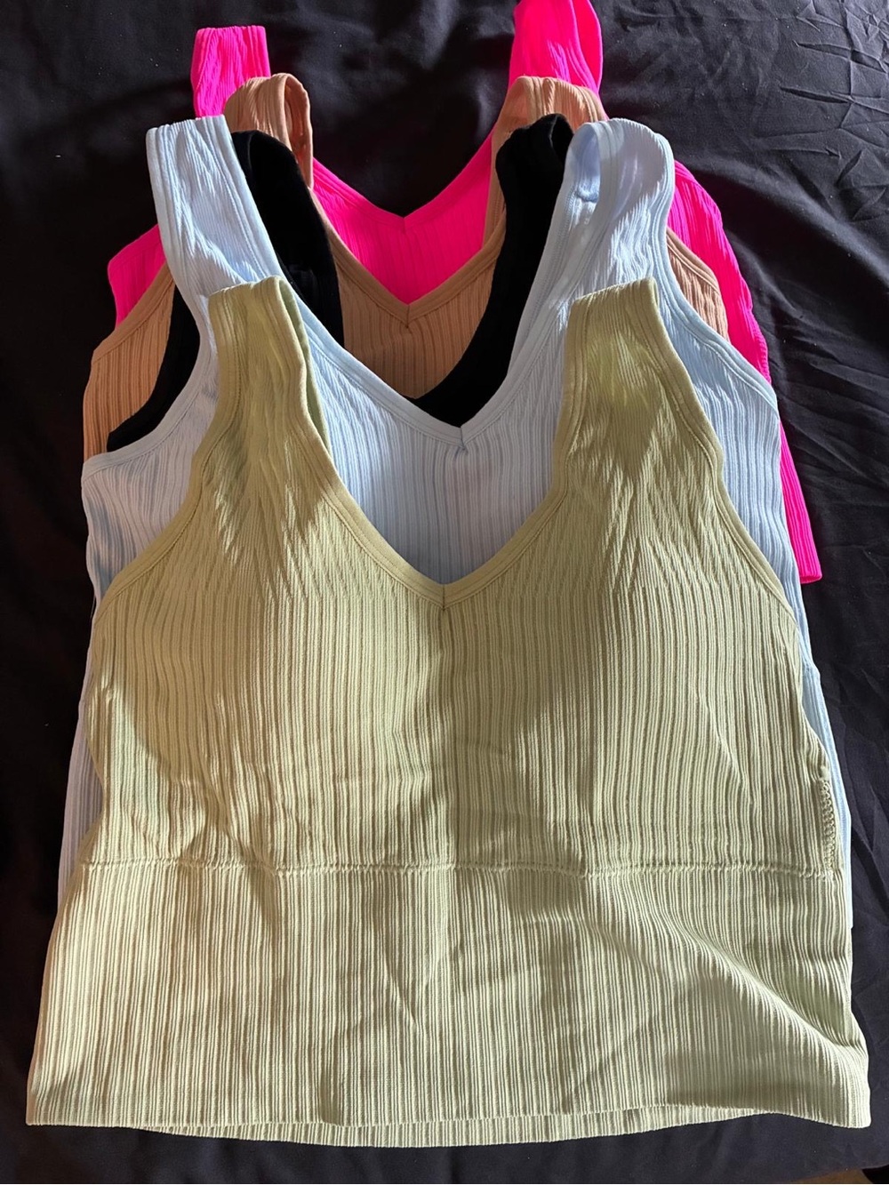 Ribbed V-Neck Crop Tank Top - Yellow, White, Black, Hot Pink, Tan